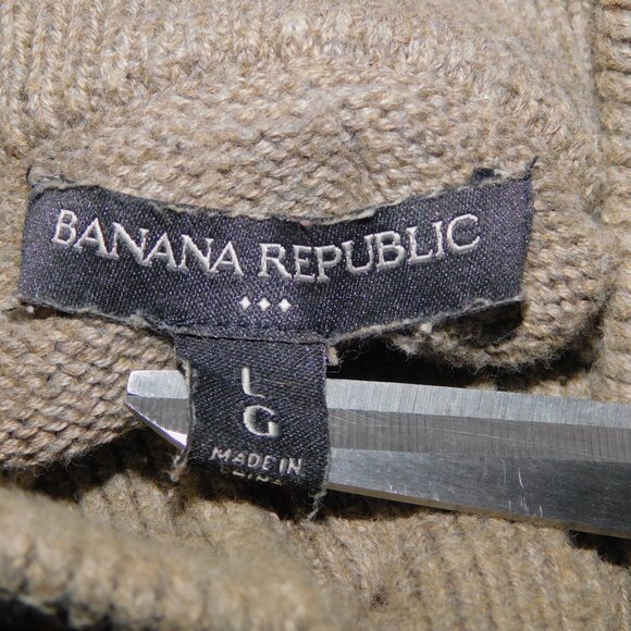 Banana Republic Mens L Tan Light Brown Button Turtle neck Military Style Sweater - Picture 4 of 12